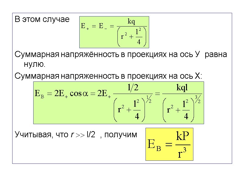 В этом случае    Суммарная напряжённость в проекциях на ось У 